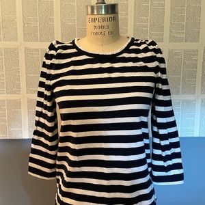 J. Crew Stripe Three Quarter Puff Sleeve Top